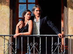 Fabian and Lucy at the Balcony III by Fabian Perez - Original Painting on Stretched Canvas sized 24x18 inches. Available from Whitewall Galleries